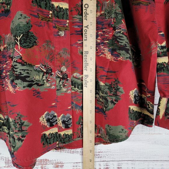 Bushwacker USA Button Up Shirt Womens Size M Dog Hunting All Over Print Red - Picture 2 of 8